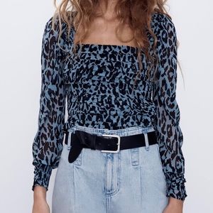 ZARA blue leopard top
